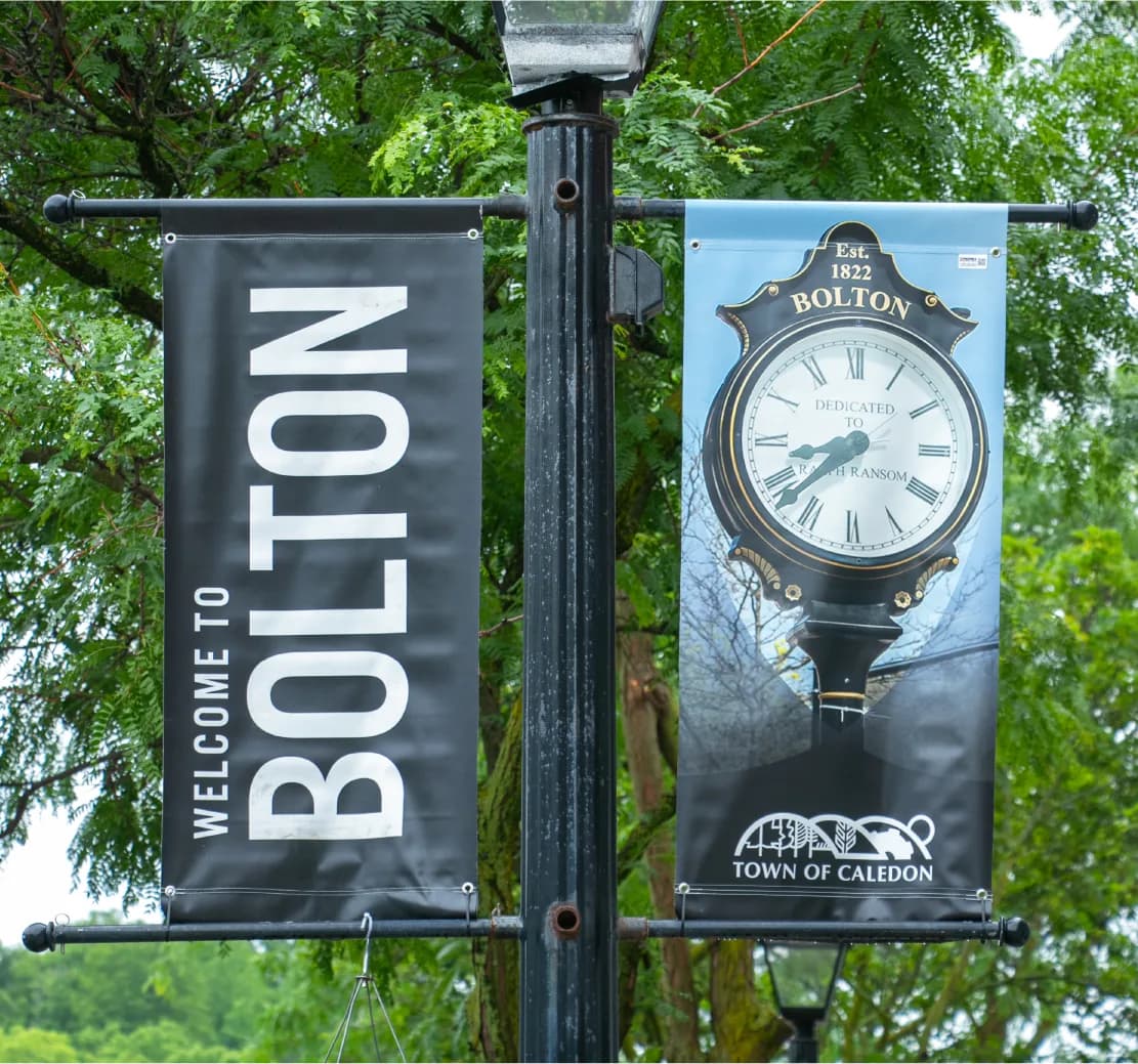 Shops and restaurants in Bolton, a community in the Town of Caledon, Ontario.